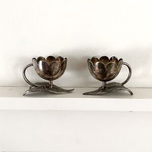 Antique Silver Plate Salt Cellar / Large Lily Pad Salt Cellar (2)